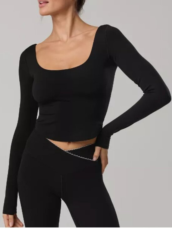 aerie Tops - OFFLINE By Aerie Real Me Double Scoop Long Sleeve T-Shirt BLACK XS